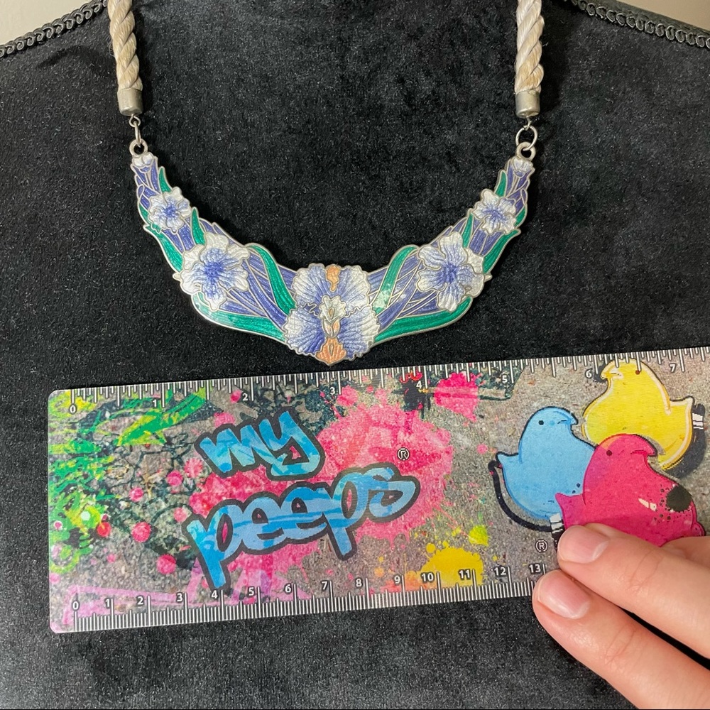 Vintage CJ Cloisonné Iris Bib Necklace - Picture 3 of 13